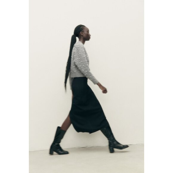 Zara Grey Pearl-Embellished Bomber Zip Cardigan - Picture 4 of 10